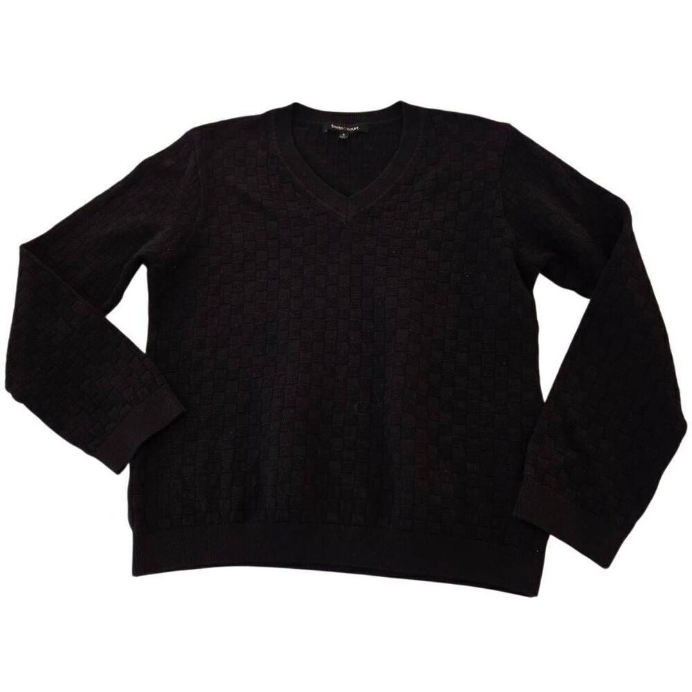 Bette & Court Womens Basket Weave Knit V-neck Pullover Golf Sweater Black Small